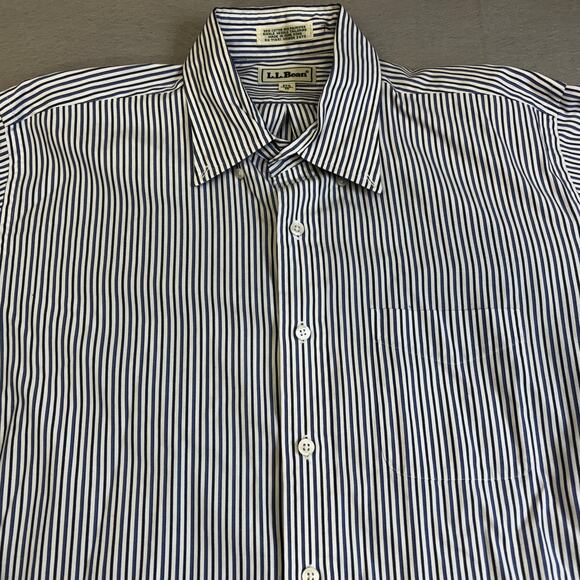 LL Bean Dress Shirt Mens 17.5/35 Button Down Up Striped Oxford Preppy Business - Picture 2 of 7